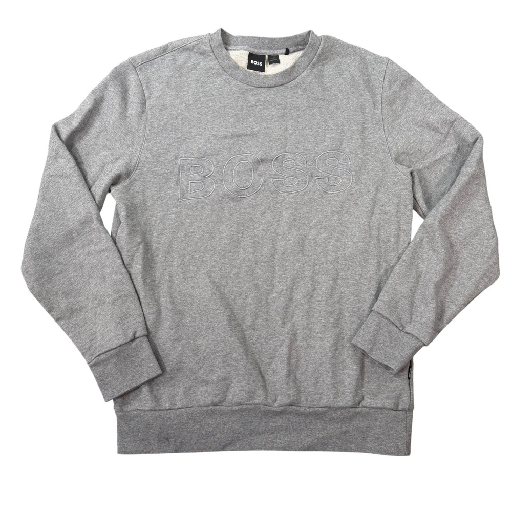BOSS Mens Salbo Grey Embroidered Logo Crewneck Sweatshirt Size M